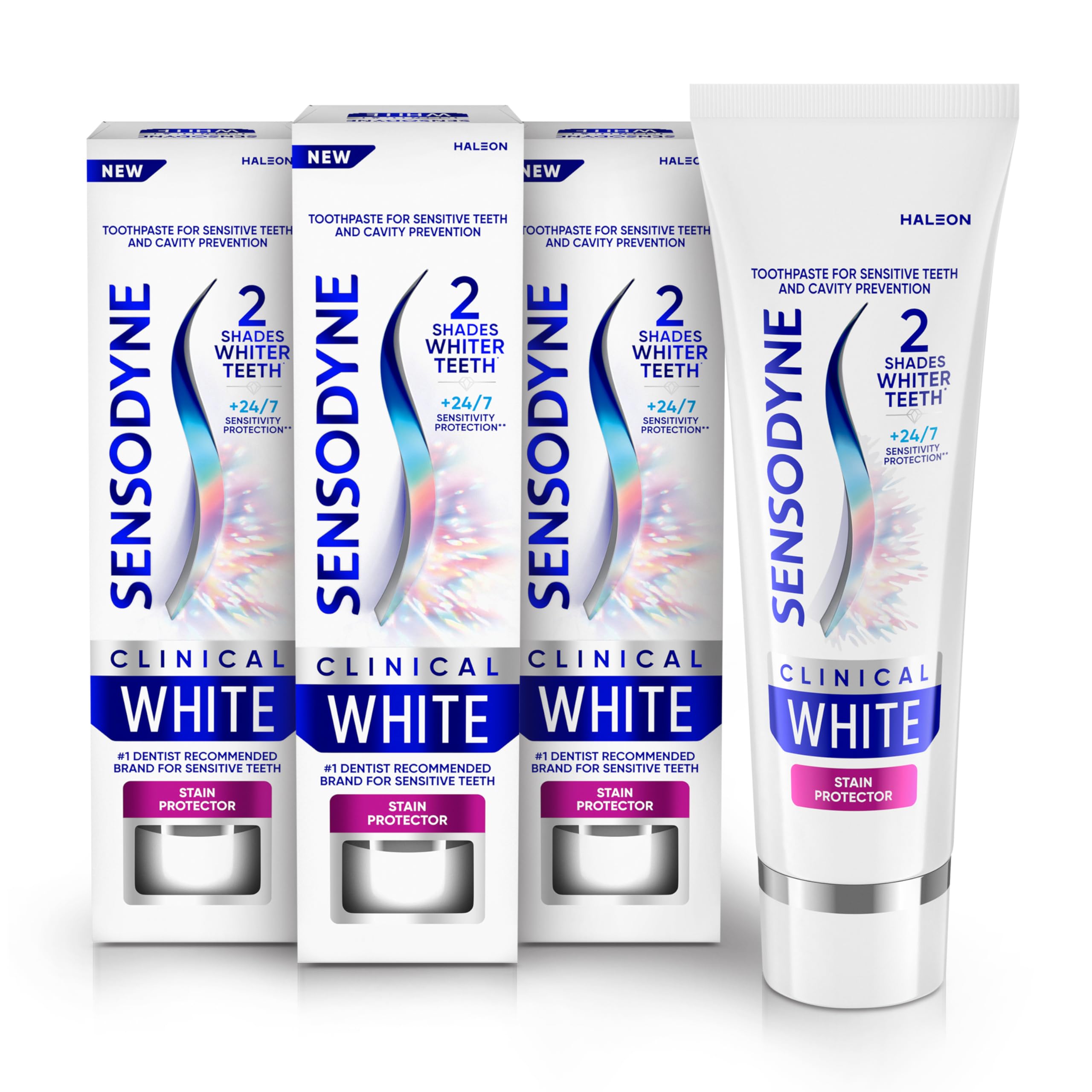 Sensodyne Clinical White Toothpaste Clinically Proven Whitening for Sensitive Teeth, Stain Protector, 3.4 oz x 3