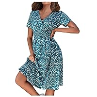 Vacation Floral Dresses for Women: Trendy V-Neck Ruched Short/Long Sleeve Sundress - Casual Fashion for Spring/Summer