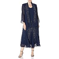 R&M Richards Womens Plus Chiffon Beaded Dress with Jacket