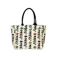 Aqva Printed 10 Oz Cotton Canvas Tote Handbags for Women - Multipurpose Shoulder Bag with Zipper & Inner Pocket - Suitable for Travel, College, Office, Gifts(Black Stem)