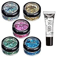 Holographic Glitter Shapes by Moon Glitter – 100% Cosmetic Glitter for Face, Body, Nails, Hair and Lips - 0.10oz - Set of 5 colours