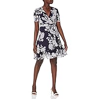 London Times Women's Faux Wrap Dress with Ruffle Skirt Occasion Shower Office Career