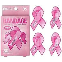BioSwiss Bandages, Pink Ribbon Shaped Self Adhesive Bandage, Latex Free Sterile Wound Care, Fun First Aid Kit Supplies for Kids, 30 Count