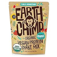 EarthChimp Organic Vegan Protein Powder - with Probiotics - Non GMO, Dairy Free, Non Whey, Plant Based Protein Powder for Women and Men, Gluten Free - 26 Servings 32 Oz (Plain & Unsweetened)