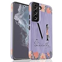 Custom Violet Monogram Initial Case, Floral Personalized Name Case, Designed for Samsung Galaxy S24 Plus, S23 Ultra, S22, S21, S20, S10, S10e, S9, S8, Note 20, 10
