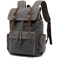 HuaChen Vintage Canvas Backpack, Mens Travel Leather Rucksack for Laptop Hiking Bag (M83_Grey)