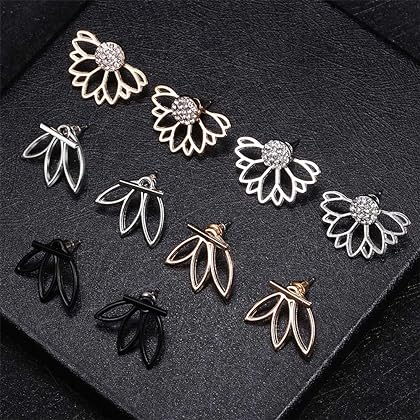 11 Pairs Ear Jacket Stud Lotus Flower Earrings for Women and Girls Set for Sansitive Ears Simple Chic Jewelry