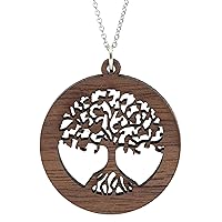 NaturSchatulle Necklace with Tree of Life Pendant I Necklace Wooden Pendant Tree of Life Silver 925 Necklace Women's Necklace Pendant Wooden Jewellery Charms 50 cm, Wood Silver, No Gemstone