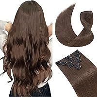 Hairro Clip in Hair Extensions 100% Human Hair 22 Inch 75g Thin Standard Weft 8 Pcs 18 Clips 1/2 Head Clip on Real Hair Silky Straight for Women Beauty #2A