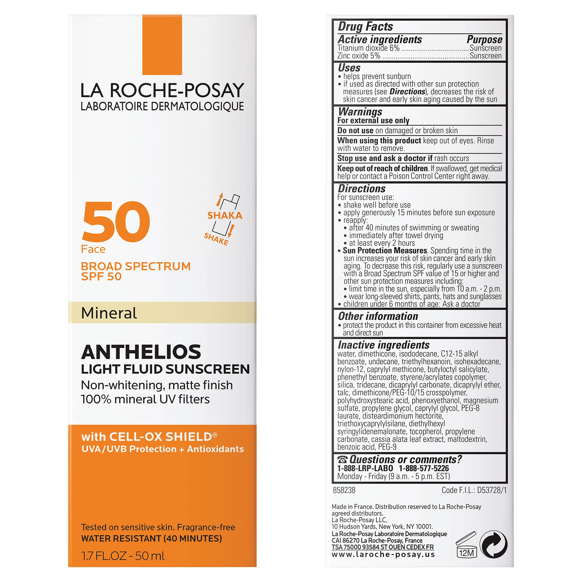 La Roche-Posay Anthelios Mineral Ultra-Light Face Sunscreen SPF 50, Zinc Oxide Sunscreen for Face, 100% Mineral Sunblock, Oil Free Sunscreen for Sensitive Skin, Daily Sun Protection