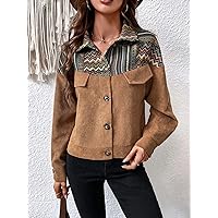 Jackets for Women Chevron Print Drop Shoulder Flap Detail Jacket Jackets for Women (Color : Multicolor, Size : Large)