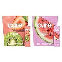 Cure Hydrating Electrolyte Mix | Electrolyte Powder for Dehydration Relief and Energy | Made with Coconut Water | No Added Sugar | Vegan | Paleo Friendly | Watermelon + Strawberry Kiwi | 28 Packets