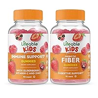 Lifeable Immune Support Kids + Prebiotic Fiber Kids, Gummies Bundle - Great Tasting, Vitamin Supplement, Gluten Free, GMO Free, Chewable Gummy