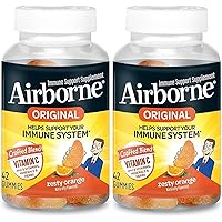 Airborne Zesty Orange Flavored Gummies, 42 Count - 750mg of Vitamin C and Minerals & Herbs Immune Support (Pack of 2)