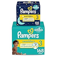 Pampers Disposable Diapers Size 3, Swaddlers One Month Supply (168 Count) + Overnight (66 Count)