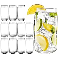 16 oz Can Shaped Glass Cups, Set of 12 Beer Can Glasses, Aesthetic Soda Can Cup Clear Glass Tumbler Beer Glasses, Cute Cups Tall Cocktail Drinkware, Cool Drinking Glasses for Kitchen, Modern Glassware