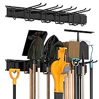 Garage Tool Storage Rack, Heavy Duty Garage Storage Organizer Rack System Wall Mounted Tool with 6 double hooks, 2 rails, Garden Yard Tools Hanger Rack for Ski Gears, Broom, Rake,Shovel
