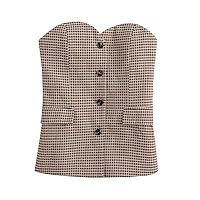 Women's Strapless Suit Vest Button Front Business Formal Waistcoat Vest with Pockets