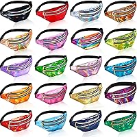20 Pieces Holographic Fanny Pack Bulk 80s 90s Fanny Packs for Women Shiny Waist Pack Metallic Color with Adjustable Belt 80s Activities, Stylish Style