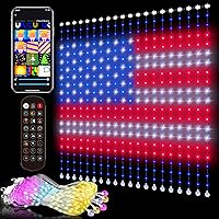 Smart Curtain Lights - 6.56 x 6.56ft American Flag Lights Outdoor App Controlled with Color Changing RGBIC LED for Indoor, 4th of July, Christmas, Shop, Bar, Dynamic DIY IP65 Waterproof