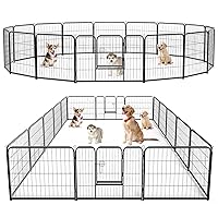 Sweetcrispy Dog Playpen Indoor - Pet Fence Exercise Pen for Yard Gate 16 Panels Foldable Puppy Playpens with Doors Metal Dog Pen for Camping, RV, Outdoor, Small/Medium Pets, 24” Height