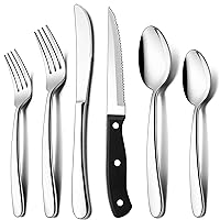 LIANYU 60-Piece Heavy Duty Silverware Set with 12 Steak Knives, Stainless Steel Flatware Cutlery Set for 12, Heavy Weight Eating Utensils Set for Home Wedding, Dishwasher Safe
