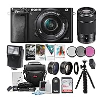Sony Alpha a6000 24.3MP Mirrorless Camera 16-50mm & 55-210mm Zoom Lens (Black) and 64GB Accessory Bundle
