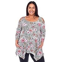 white mark Women's Plus Size Cold Shoulder Tunic Top with Pockets