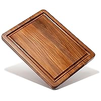 ROSSIE HOME Wood Cutting Board, Heavy-Duty, Pre-Oiled, Reversible Charcuterie Board with Juice Groove and Carrying Handles for Kitchen - Black Walnut - 14x11 Inch - Style No. 60514