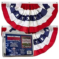 Valley Forge American Fan Flag 1.5' x 3' Polycotton Sentinel 100% Made in U.S.A. Stars and Stripes Bunting Canvas Header Brass Grommets 2-Pack Model PMF-2-T