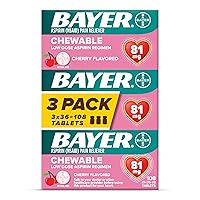 Bayer Aspirin Low Dose 81 mg Chewable Tablets, Pain Reliever, Cherry Flavored, 108 Tablets (36 Pack of 3)