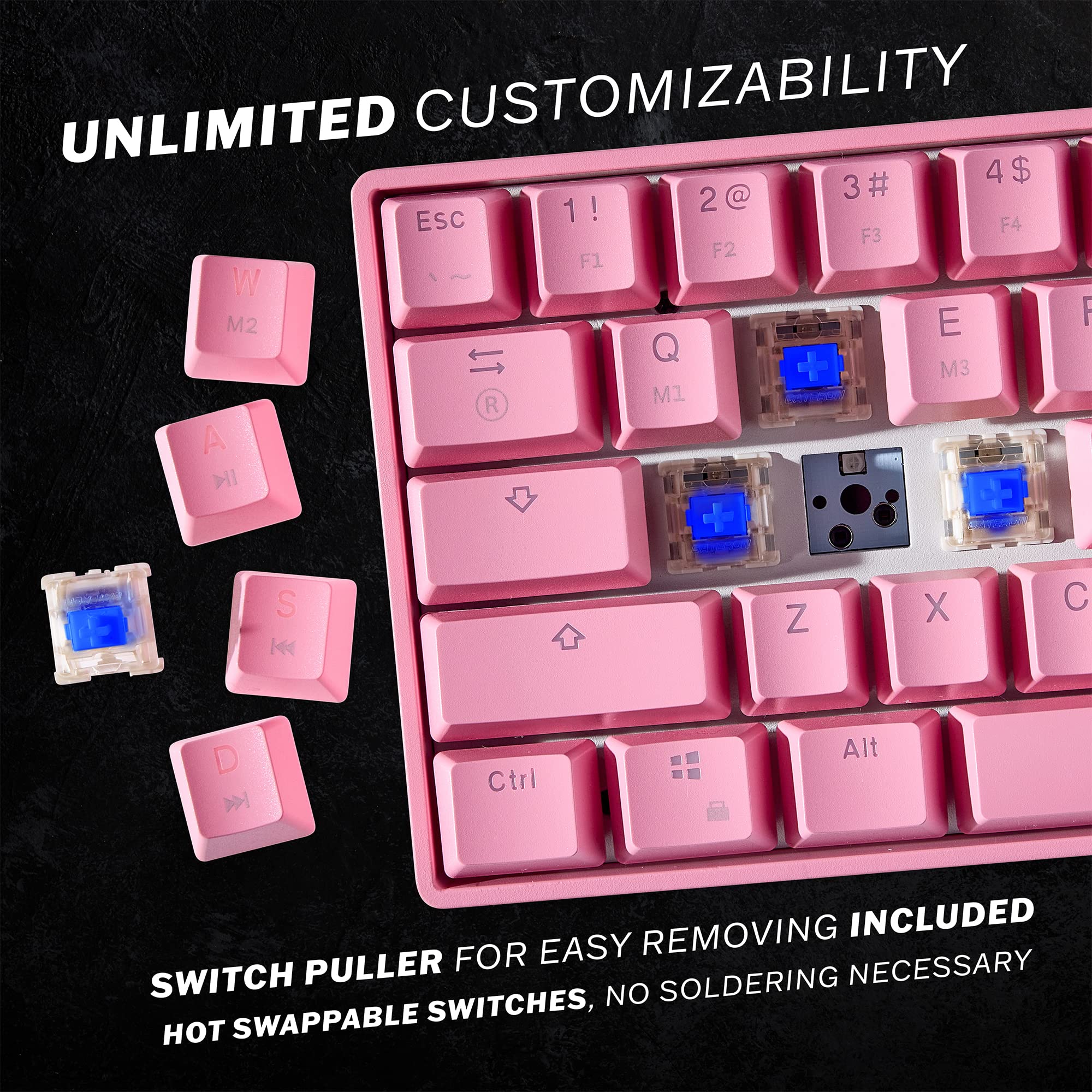 GK61 Mechanical Gaming Keyboard - 61 Keys Multi Color RGB Illuminated LED Backlit Wired Programmable for PC/Mac Gamer (Gateron Optical Silver, Prism Pink)