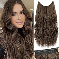 Invisible Wire Hair Extensions with Adjustable 4 Secure Clips, Synthetic Long Curly Hair Extensions, Removable Secure Clip in Hair Extensions (20inch, Chestnut Brown)