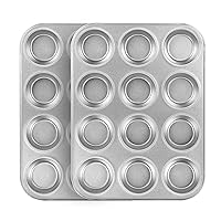Baking with G&S Set of Two Heavy Duty 12-Cup Muffin Pans, Gray, 230TH