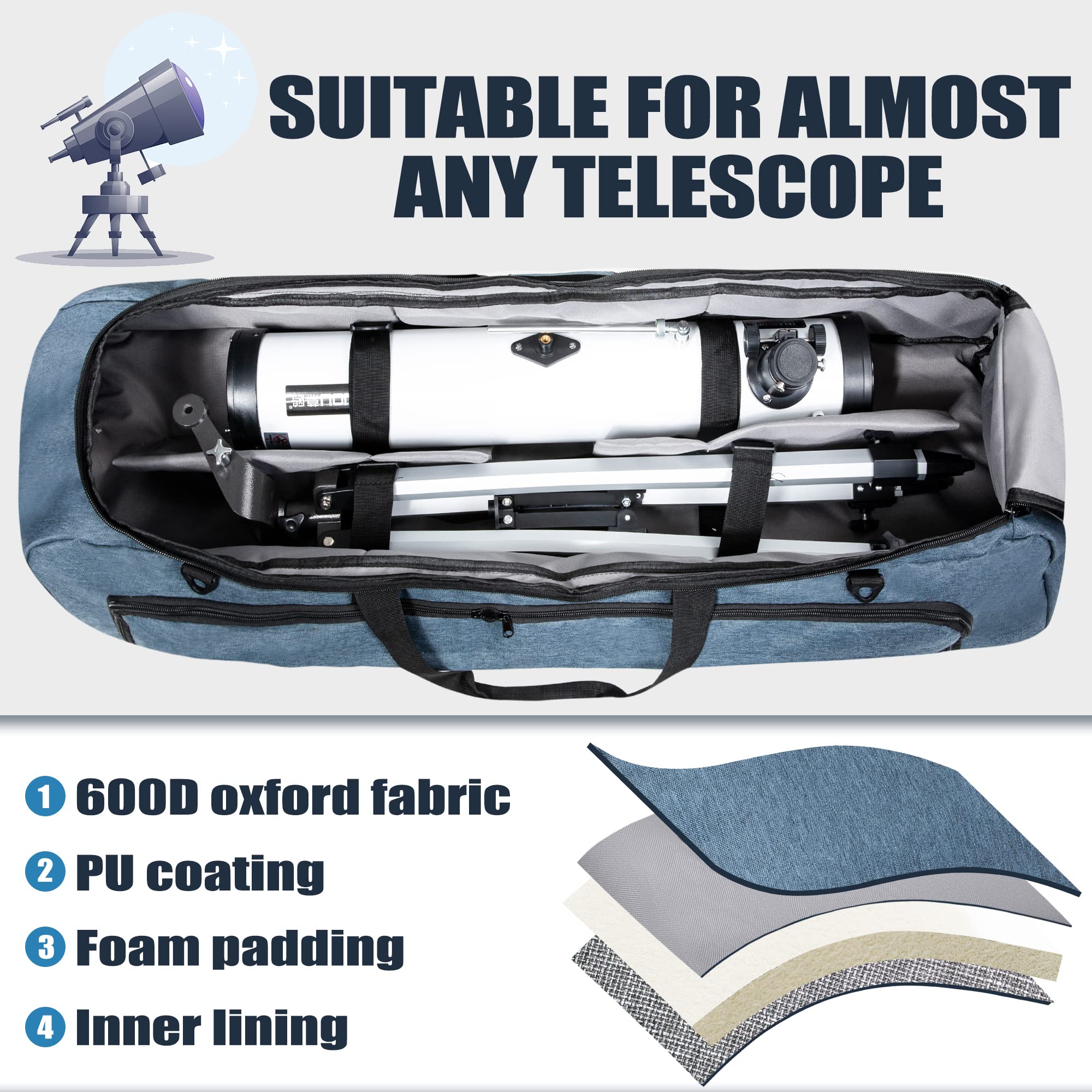 GoHimal Shock-Absorbent Telescope Bag–Multipurpose Telescope Carrying Case with Adjustable Shoulder Strap and Storage & Carrying Case for Tripod and Accessories for Celestron Telescope （30inches）