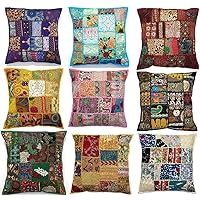 Sophia-Art Indian Decorative Cushion Cover Cotton Patchwork Embroidered Sequin Beads Ethnic Flowers Leaves Geometric Square Scatter Floor Pillow Case Fits (Mix 10 Pcs Lot (Scatter Square), 24