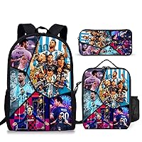 Football Star Backpack Set with Lunch Tote Bag Lightweight 3-in-1 Travel Bag Multifunction Bookbag Set with Pencil Case for Boy Girl Teen