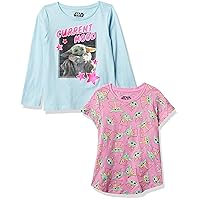 STAR WARS Mandalorian The Child 2-Piece Short Tee & Long Sleeve T-Shirt Bundle Set-Girls Sizes 4-16