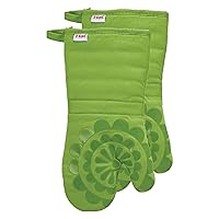 T-fal 2-Pack Medallion Design 100% Cotton and Silicone Oven Mitt - Heat-Resistant Silicone Grip - Green
