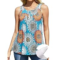 V FOR CITY Women's Flowy Tank Tops with Built in Bras Pleated Tunic Blouses Casual Sleeveless Tops Curved Hem