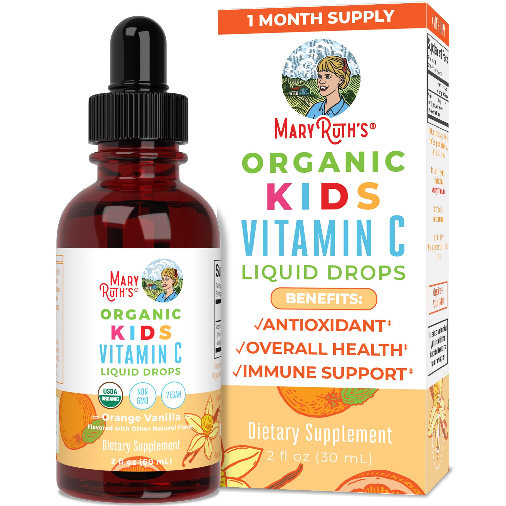MaryRuth's USDA Organic Kids Vitamin C Liquid Drops and Zinc Liquid Supplement for Adults & Kids in Strawberry Lemon, 2-Pack Bundle for Immune Support, Skin Health, and Overall Health, Vegan & Non-GMO