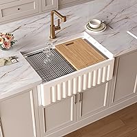 30 Inch Fireclay Porcelain White Farmhouse Workstation Kitchen Sink,Reversiable Ceramic Single Bowl Farm Apron Front with Ledge and Accessories
