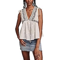 Lucky Brand Women's Ruched Shoulder Deep V Top