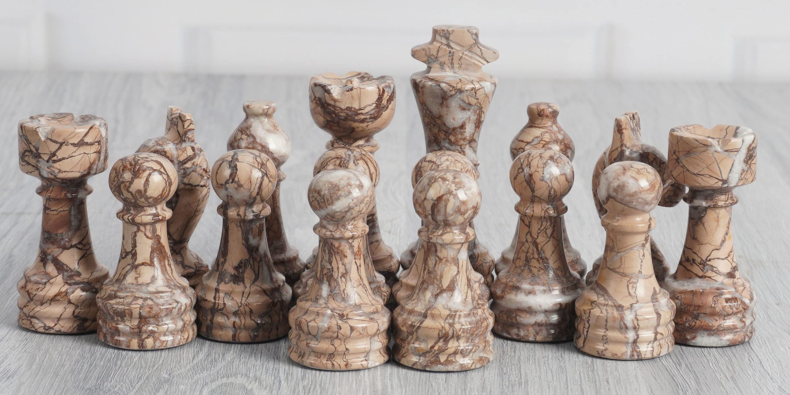 RADICALn Marble Big Board Games Complete Black and Marinara Chess Figures - Suitable for 16-20 Inches Chess Board - Antique 32 Chess Figures Set - Completely Marble Handmade Non-Wooden Chess Pieces
