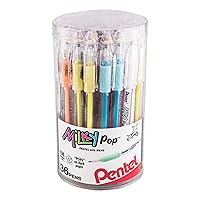 Pentel Milky POP Beauty Beauty Beauty Pastel Gel Pens, (0.8mm) Med. Lines, Assorted 6 Ink colors (F/G/K/P/S/V/W), 6 pens per color, 36-PK Canister (K98PC36M)