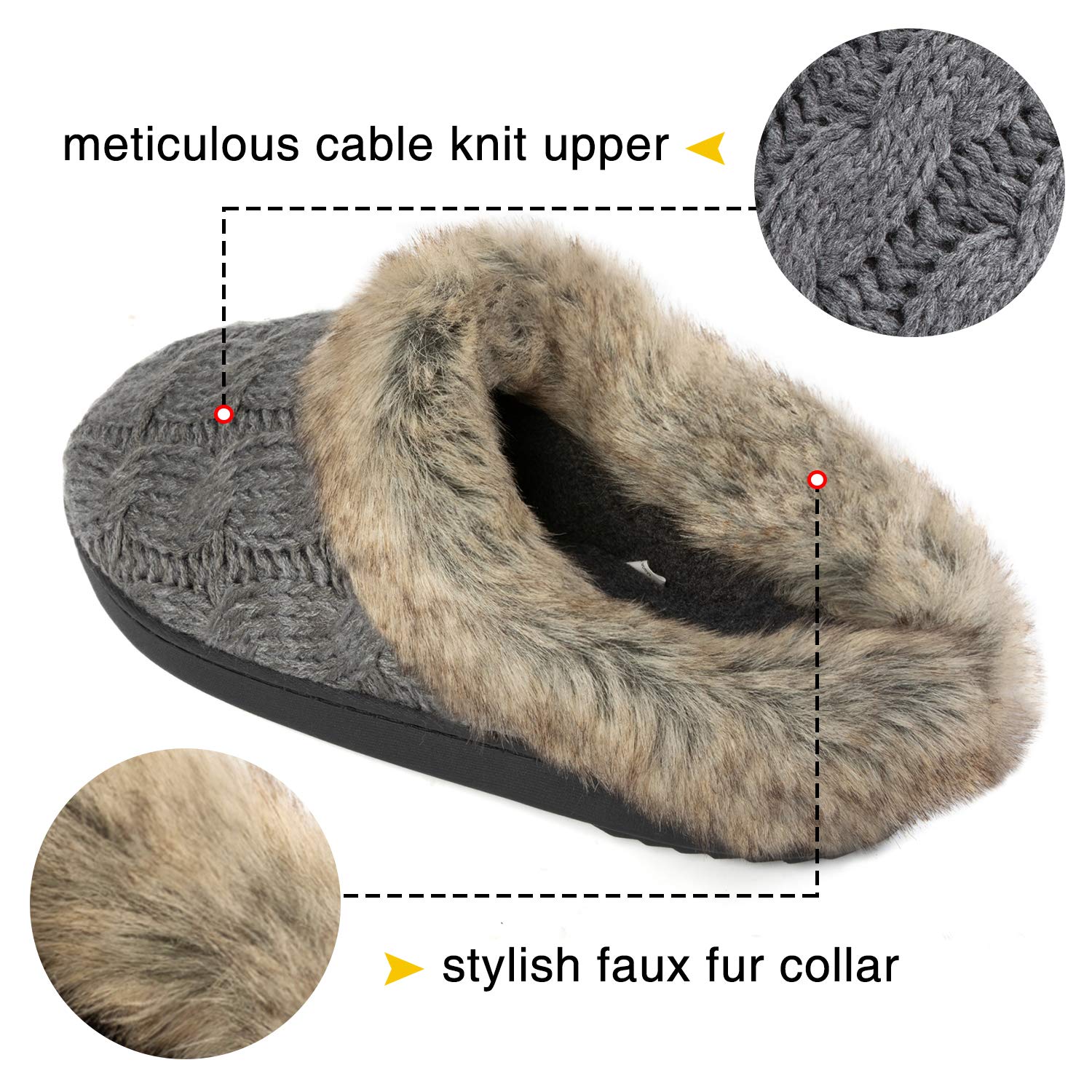 ULTRAIDEAS Women's Memory Foam House Slippers with Hard Bottom, Fur Lined House Shoes with Non-Slip Rubber Sole for Indoor & Outdoor