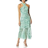 Sam Edelman Women's Sleeveless Criss Cross Halter Neck Stripe Maxi Dress