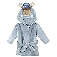 Hudson Baby Unisex Baby Plush Animal Face Bathrobe, Winter Moose, 0-9 Months