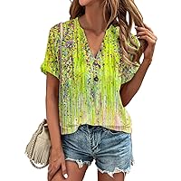 Button Down Shirt for Women 2024 V-Neck Short Sleeve Y2K Plus Size Elegant Printed Summer Blouses