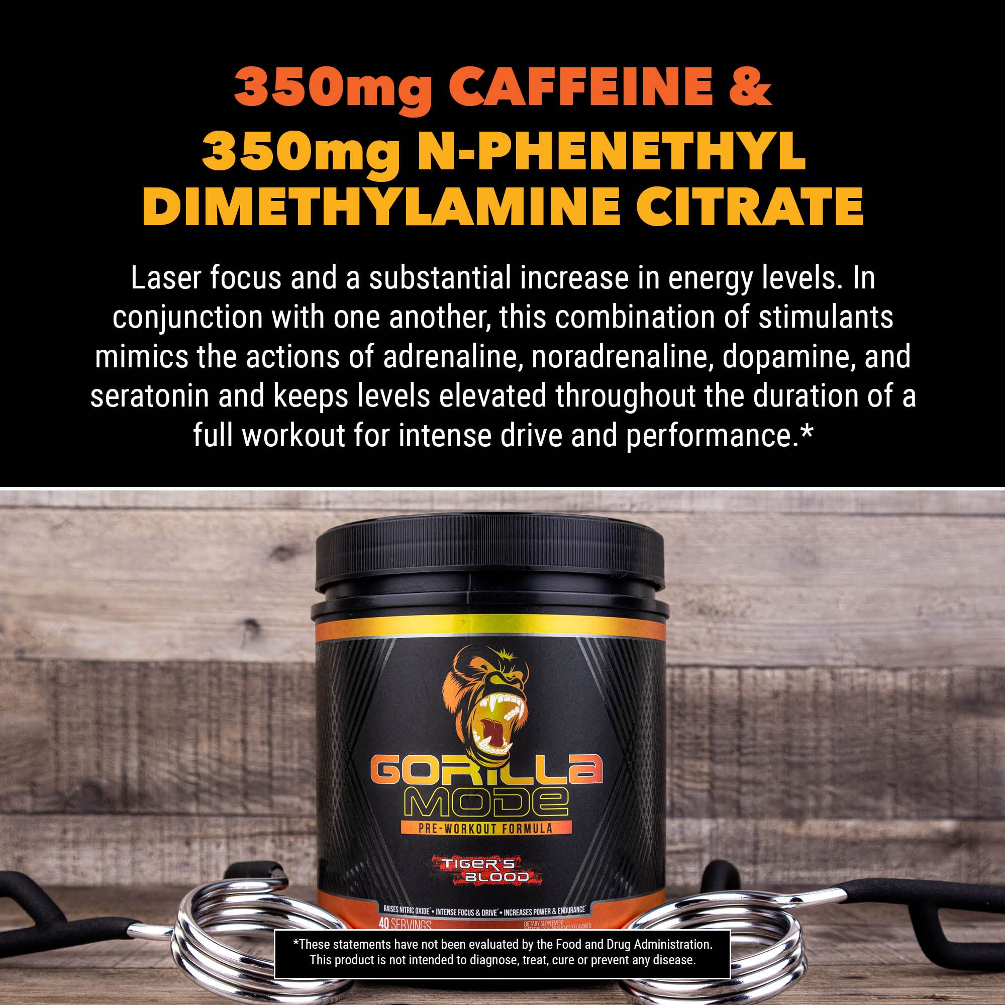 Gorilla Mode Pre Workout - Massive Pumps · Laser Focus · Energy · Power - L-Citrulline, Creatine, GlycerPump™, L-Tyrosine, Agmatine, Kanna, N-Phenethyl Dimethylamine Citrate - 590 Grams (Orange Krush)